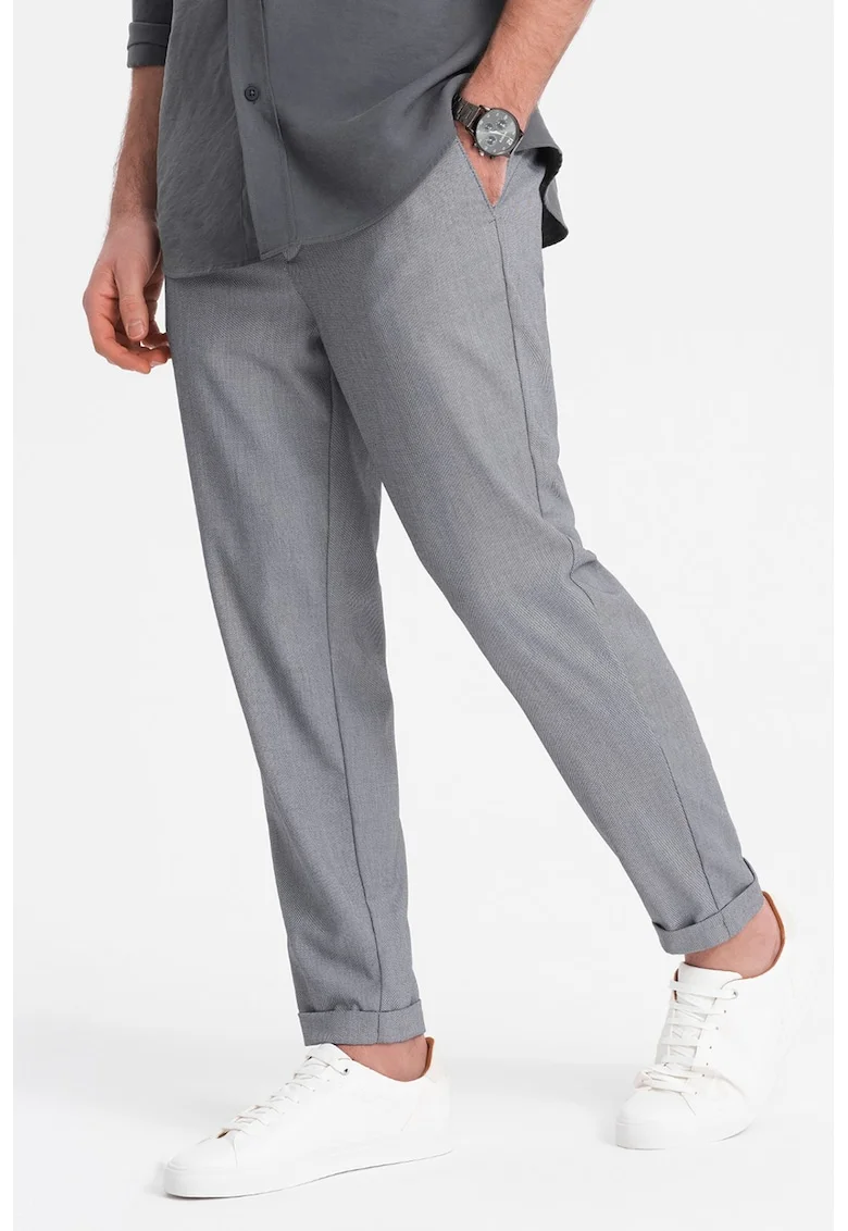 Pantaloni chino cu buzunare oblice, Gri melange