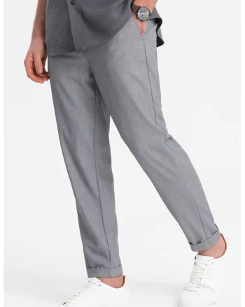 Pantaloni chino cu buzunare oblice, Gri melange