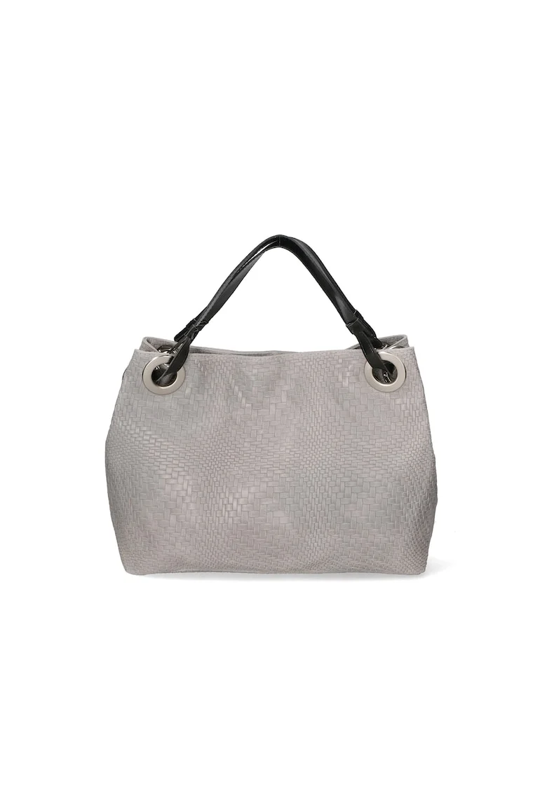 Geanta de piele cu aspect texturat, Gri deschis