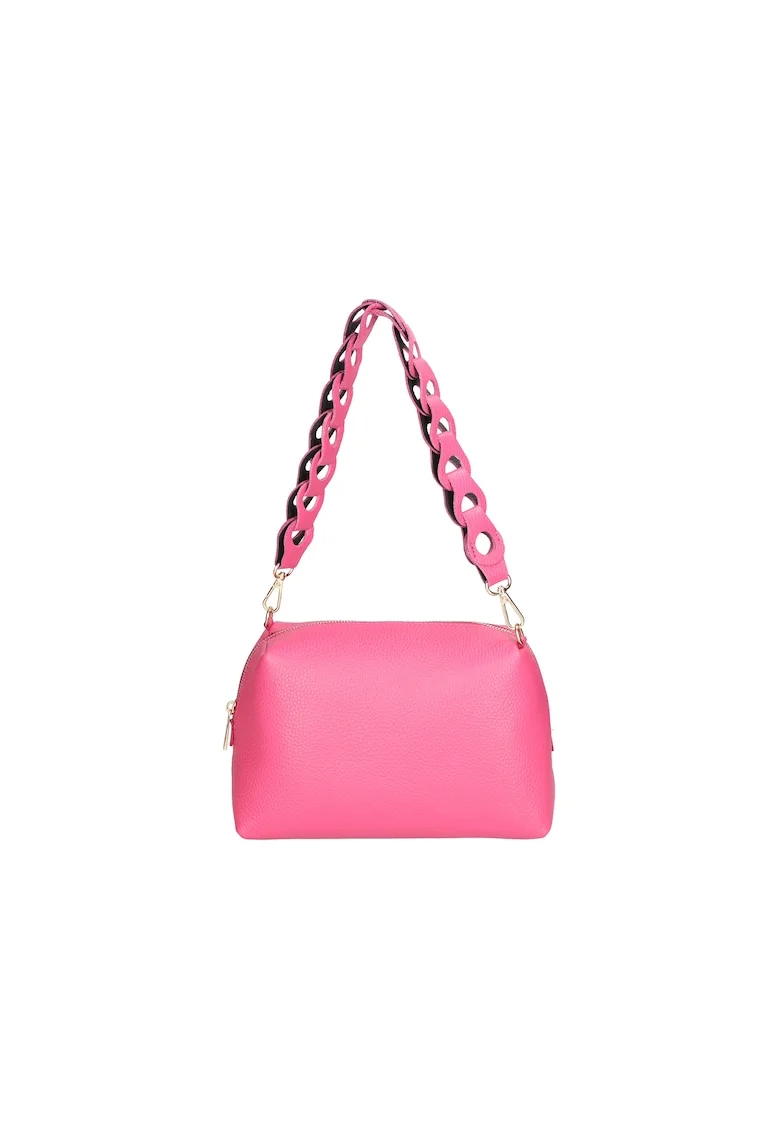 Geanta uni de piele cu bareta, Fucsia