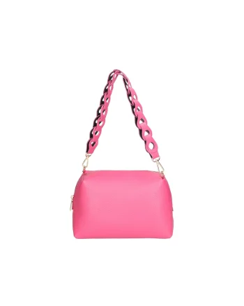 Geanta uni de piele cu bareta, Fucsia