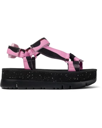Sandale wedge din material textil Oruga Up 25743, Roz