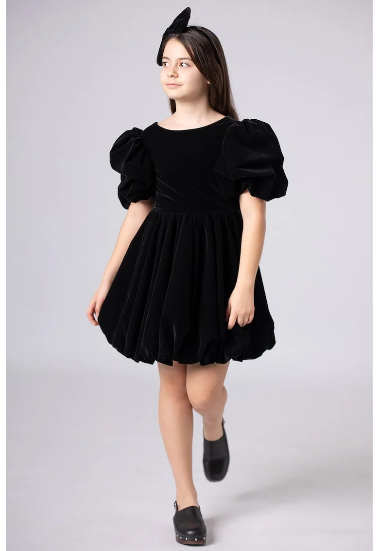 Rochie evazata cu maneci bufante, Negru