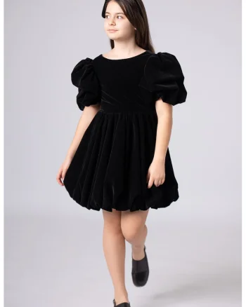 Rochie evazata cu maneci bufante, Negru