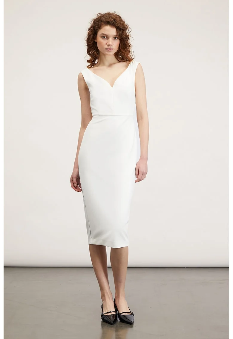Rochie midi cu decolteu sweatheart, Alb