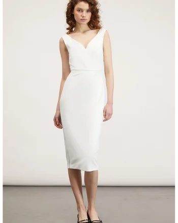 Rochie midi cu decolteu sweatheart, Alb