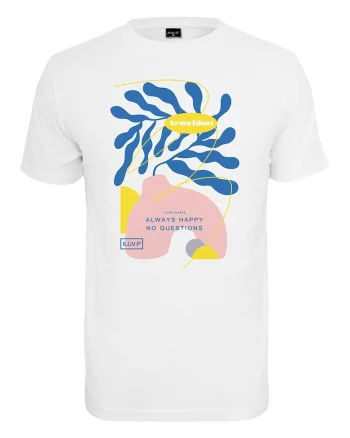 Tricou cu decolteu la baza gatului si imprimeu grafic, Alb/Albastru