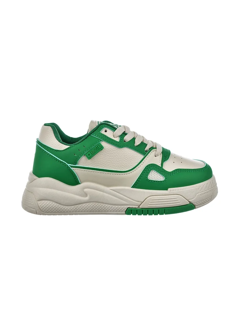 Pantofi sport din piele ecologica cu insertii din plasa, Verde/Bej deschis