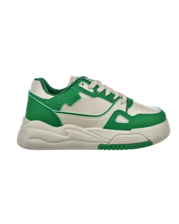Pantofi sport din piele ecologica cu insertii din plasa, Verde/Bej deschis
