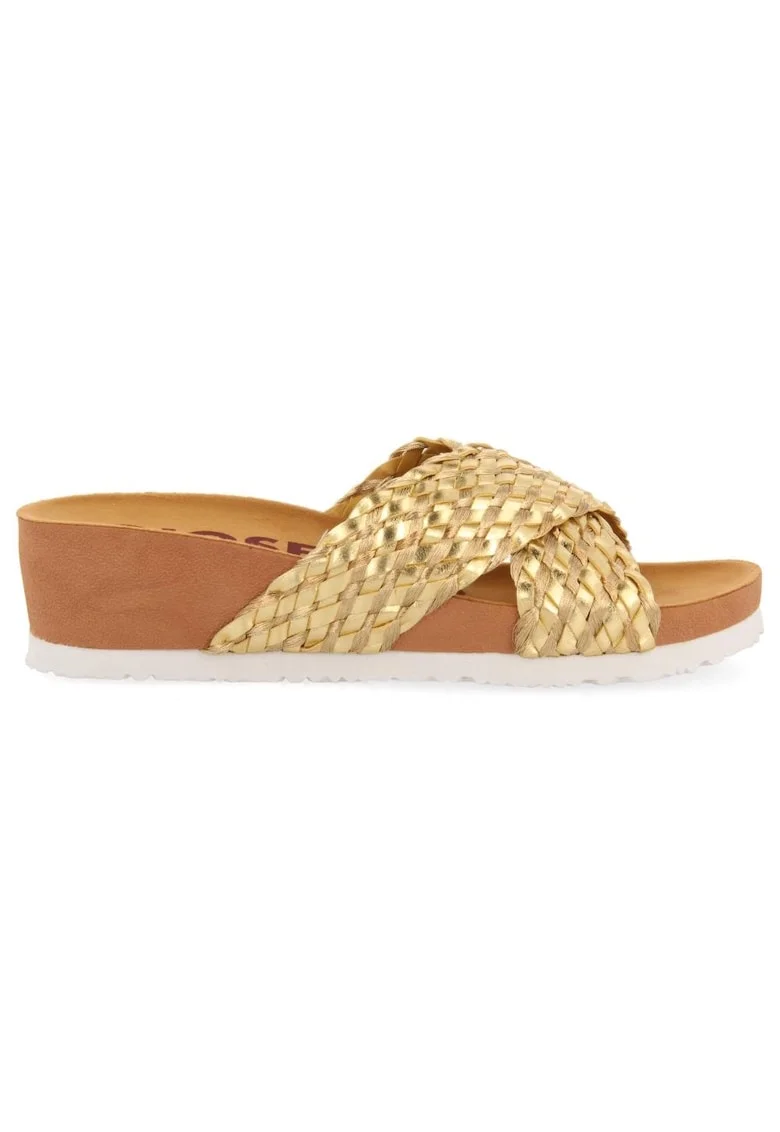 Papuci wedge cu barete incrucisate TURIACU 27689, Auriu
