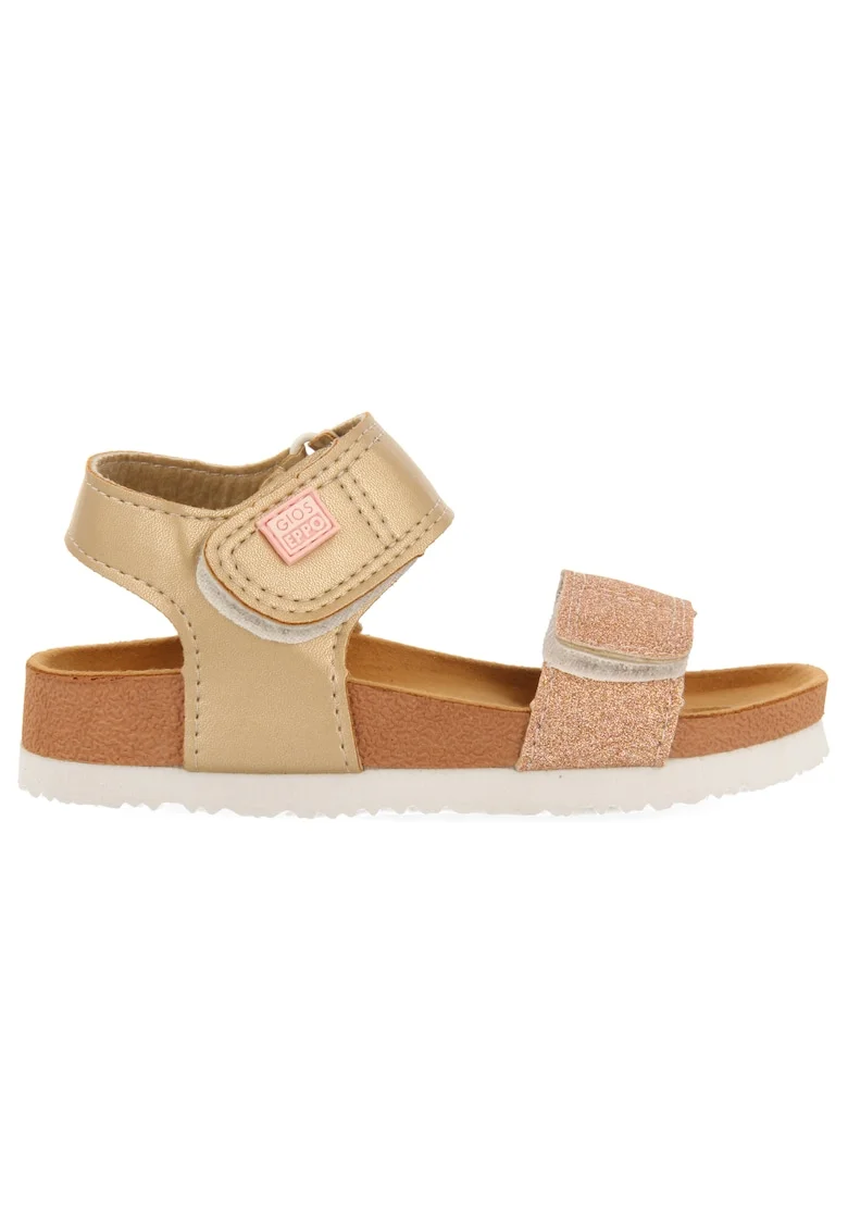 Sandale de piele ecologica cu velcro, Bronz