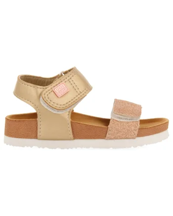 Sandale de piele ecologica cu velcro, Bronz