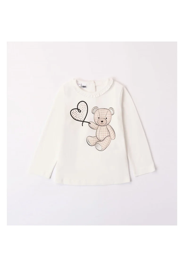 Bluza cu imprimeu pentru fetite,  4.7581, Alb Natural/Bej, Alb/Negru/Bej/Argintiu