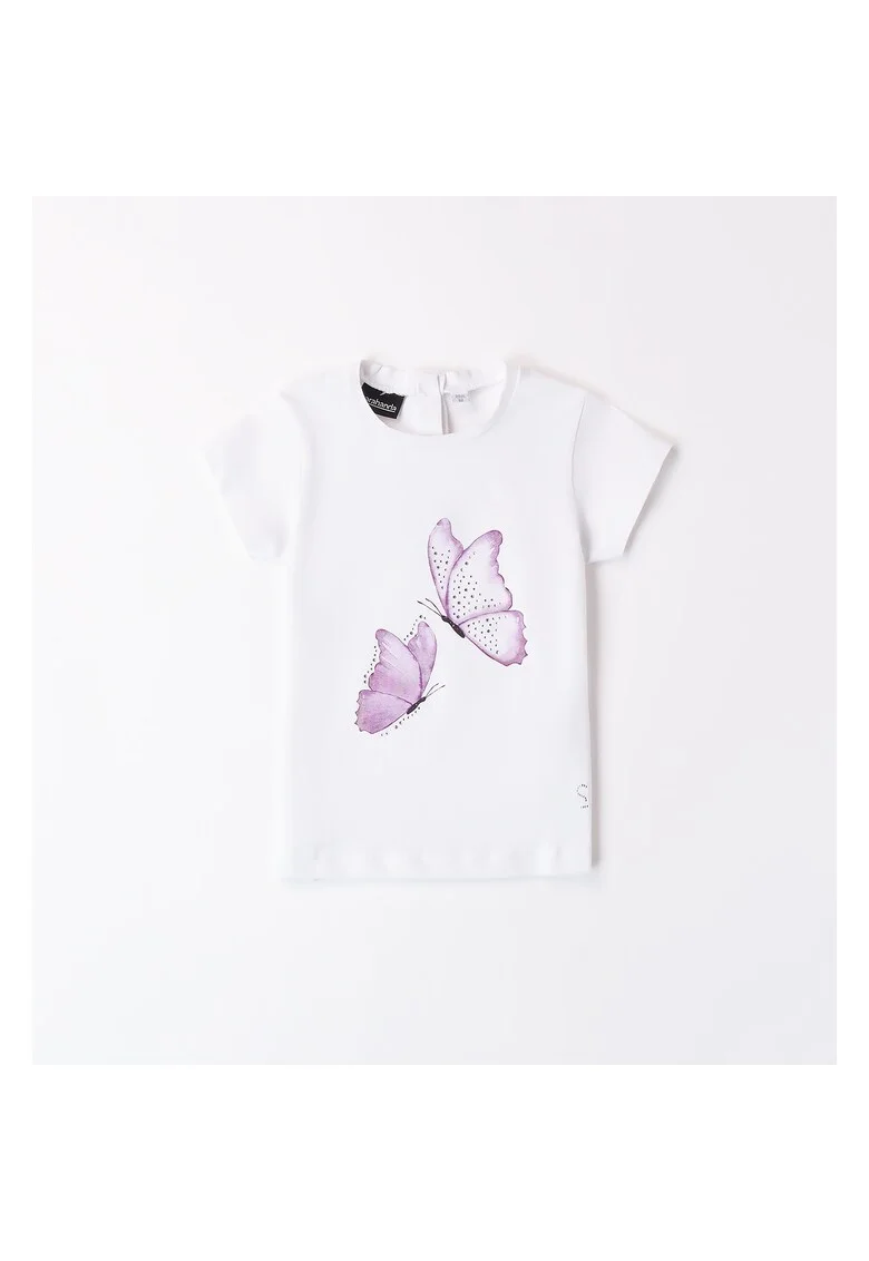 Tricou cu imprimeu fluture pentru fete,  0.8208, Alb/Mov