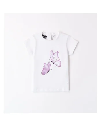 Tricou cu imprimeu fluture pentru fete,  0.8208, Alb/Mov