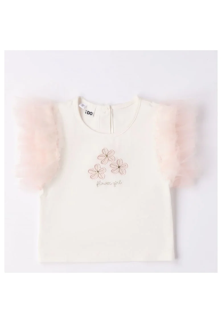 Tricou cu maneci tull pentru fete,  4.6320, Alb/Roz