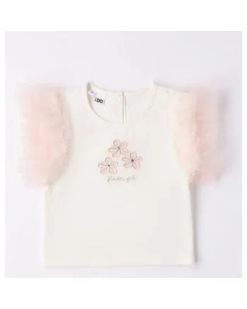 Tricou cu maneci tull pentru fete,  4.6320, Alb/Roz