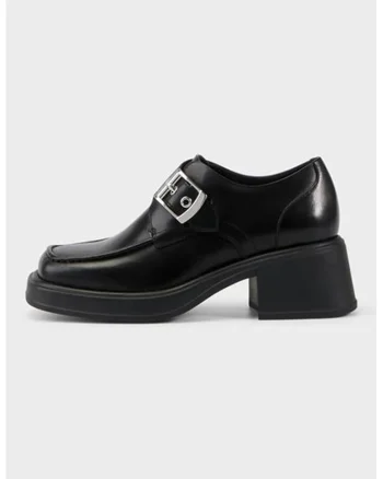 Pantofi de piele cu toc masiv, Negru