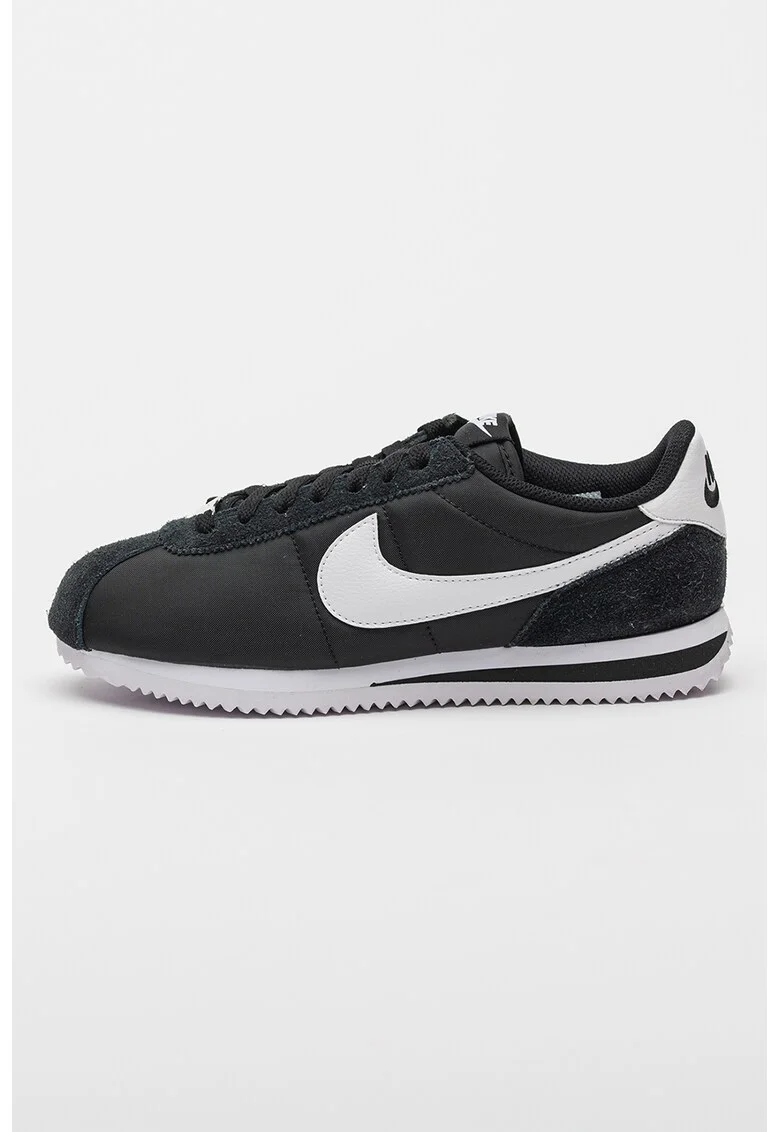 Pantofi sport cu insertii din piele intoarsa Cortez, Negru stins/Alb optic
