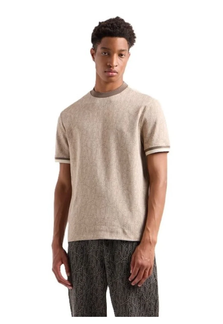 Tricou barbati  M TEE SS MONOGRAM JACQUARD, Bumbac, Bej, Bej