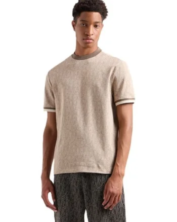 Tricou barbati  M TEE SS MONOGRAM JACQUARD, Bumbac, Bej, Bej