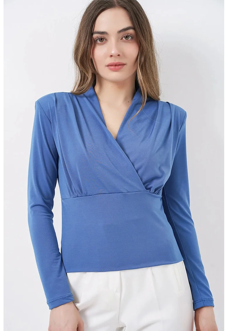 Bluza dama,  drapata, albastru, jerseu