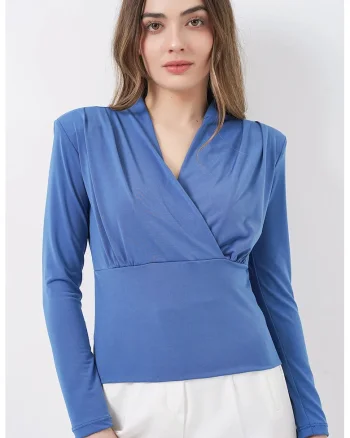 Bluza dama,  drapata, albastru, jerseu