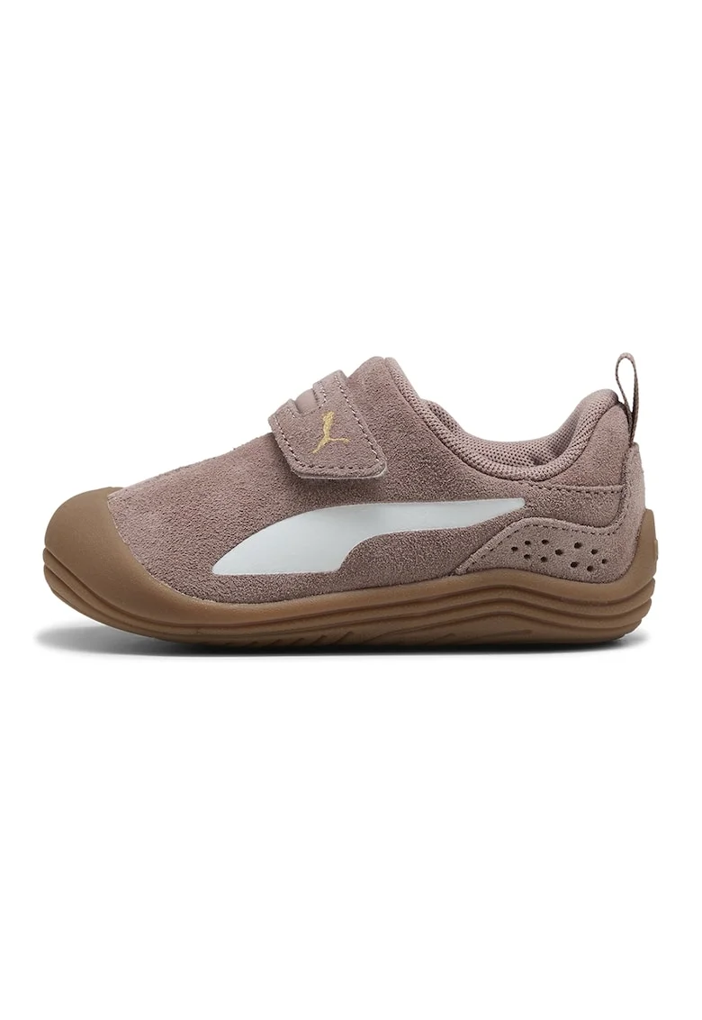Pantofi sport Kitten Premium din piele intoarsa cu velcro, Maro pamantiu