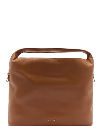 Geanta din piele ecologica cu bareta de umar, Maro cognac
