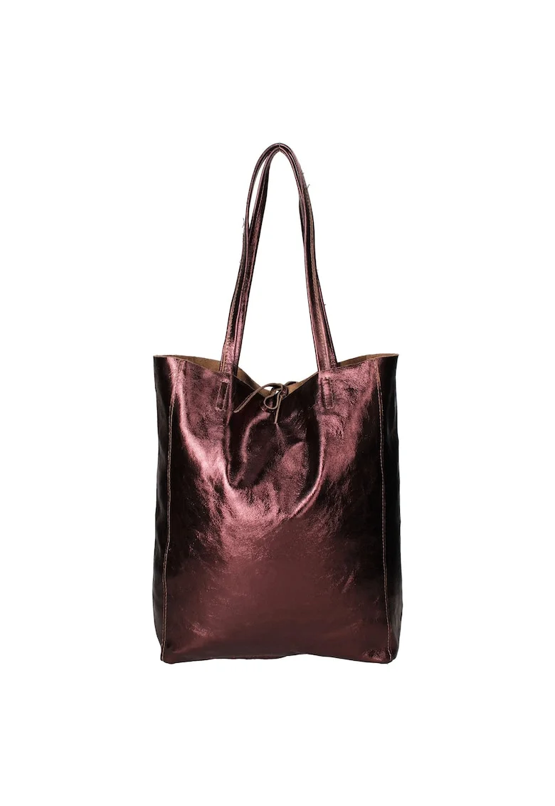 Geanta shopper din piele cu model uni, Maro inchis