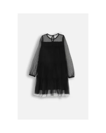 Rochie din tul,  MYSTIC NATURE GIRL, maneci lungi, volane, negru, poliester
