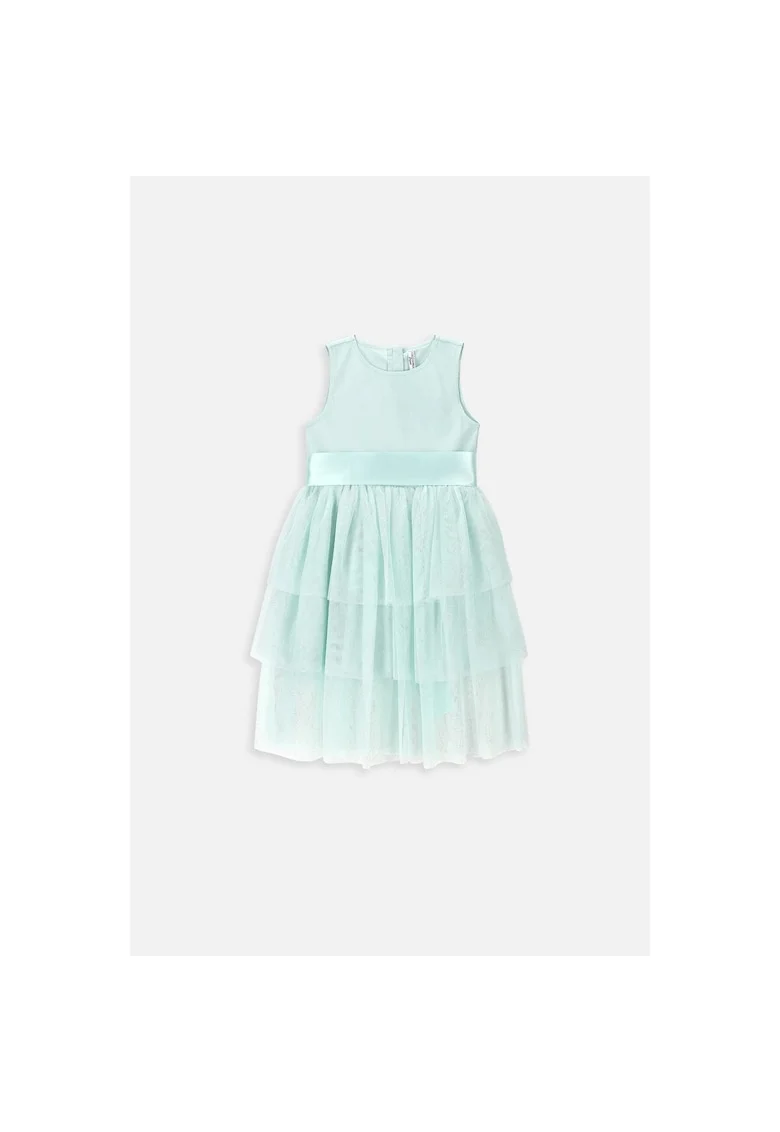Rochie stratificată din tul cu garnitură satinată, Verde