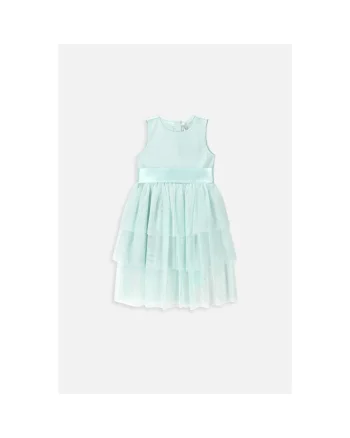 Rochie stratificată din tul cu garnitură satinată, Verde