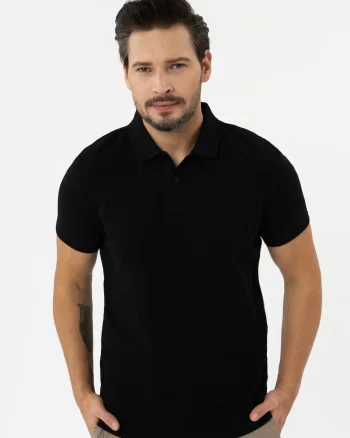 Tricou polo barbati din bumbac, uni, Regular Fit,  O-Damson, negru, Negru