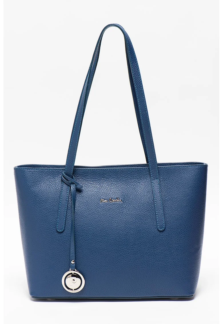 Geanta shopper din piele cu aspect texturat, Albastru gentian