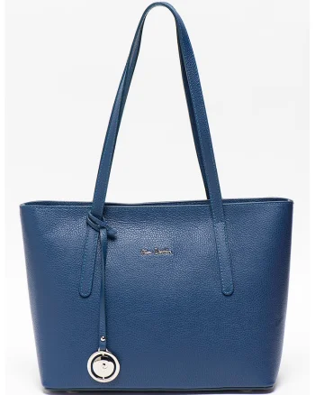 Geanta shopper din piele cu aspect texturat, Albastru gentian
