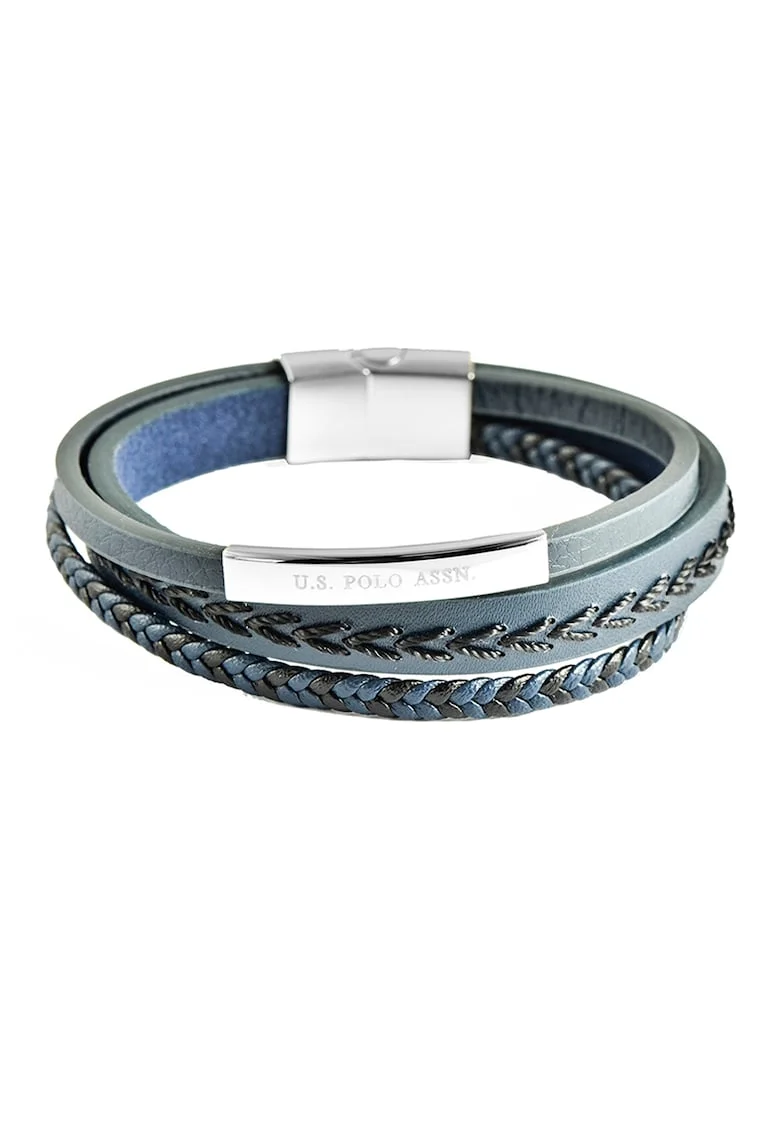 Bratara de piele cu model impletit, Gri carbune