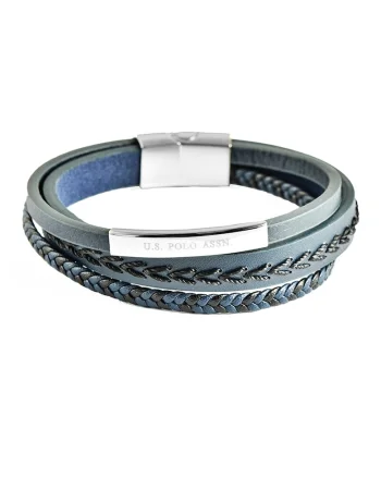 Bratara de piele cu model impletit, Gri carbune