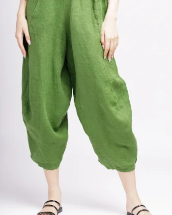 Pantaloni salvari din in, verde olive