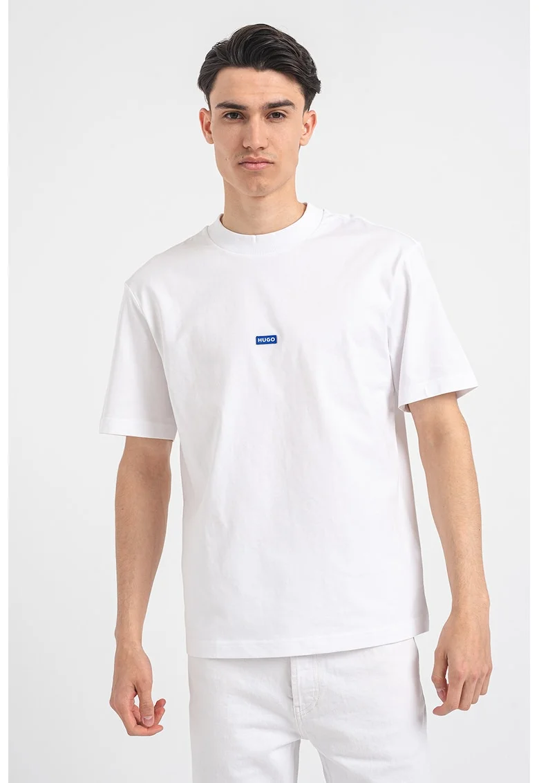 Tricou cu decolteu la baza gatului si logo Nieros, Alb optic