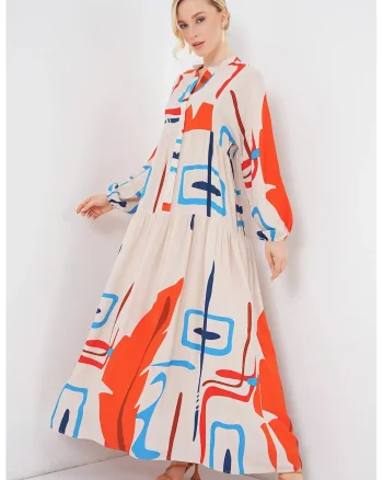 Rochie maxi lejera dama, HiCCUP, decolteu in V, viscoza, multicolor