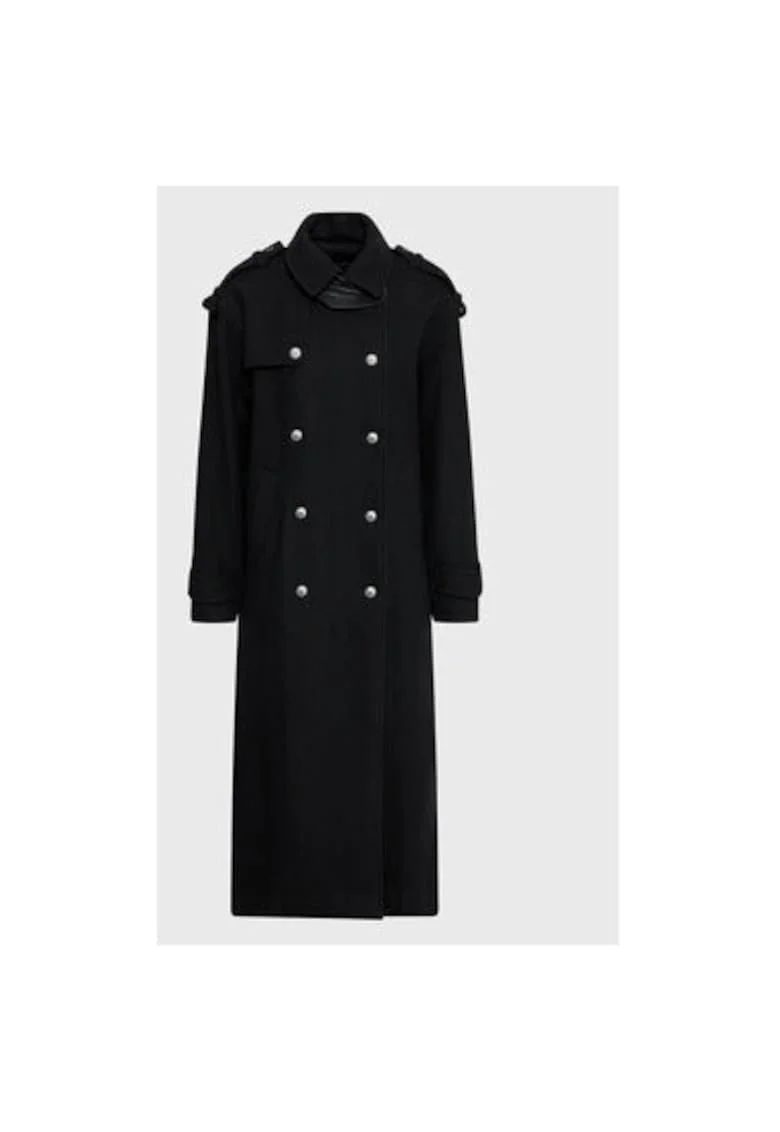 Palton dama,  301372301, Lana/Poliester reciclat, Negru, Negru