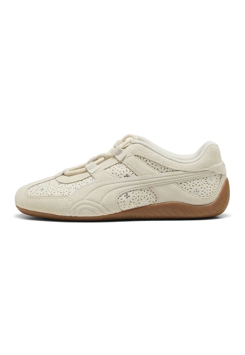 Pantofi sport Speedcat Go cu garnituri de piele intoarsa si strasuri, Bej