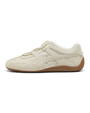 Pantofi sport Speedcat Go cu garnituri de piele intoarsa si strasuri, Bej