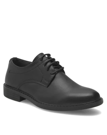 Pantofi copii,  negru, material sintetic, talpa plata, varf rotund,