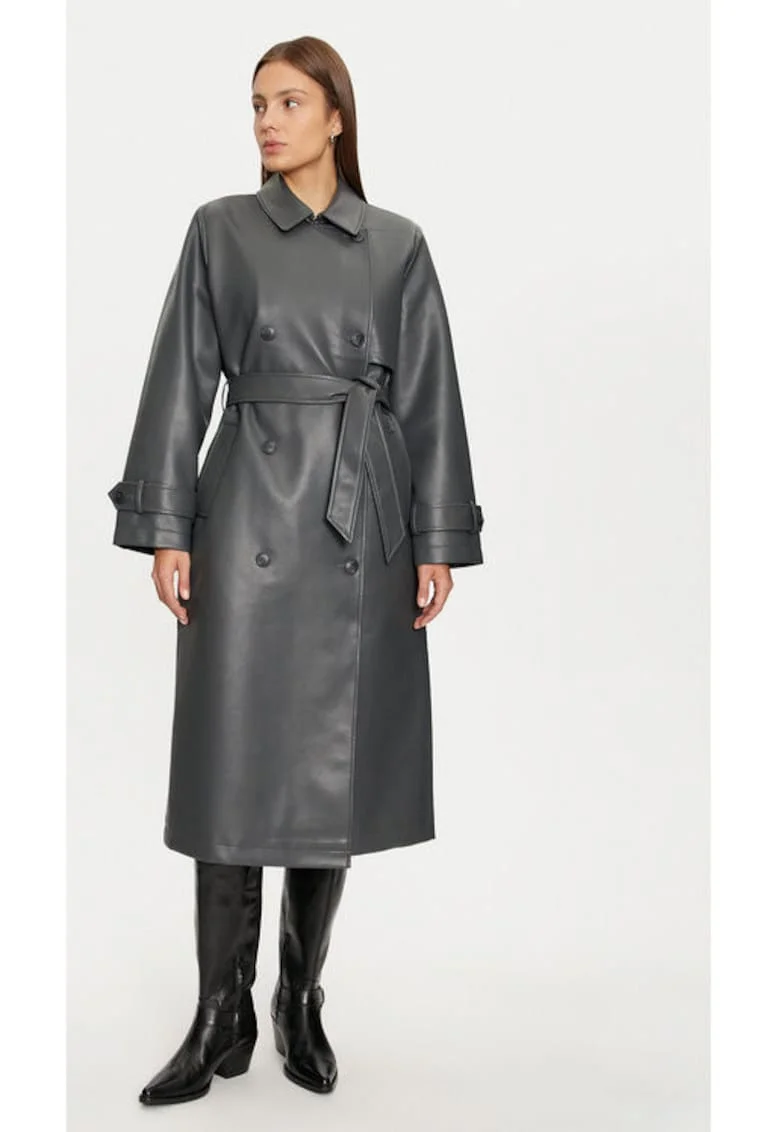 Trench dama,  304509384, Piele ecologica, Gri, Gri