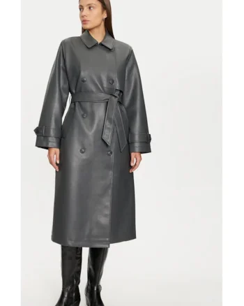 Trench dama,  304509384, Piele ecologica, Gri, Gri