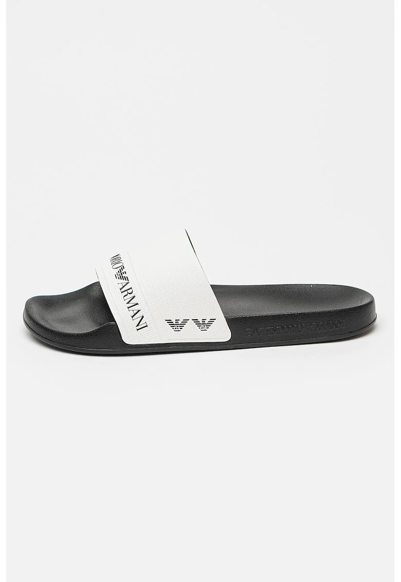 Papuci unisex cu logo, Alb/Negru