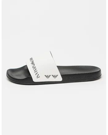 Papuci unisex cu logo, Alb/Negru