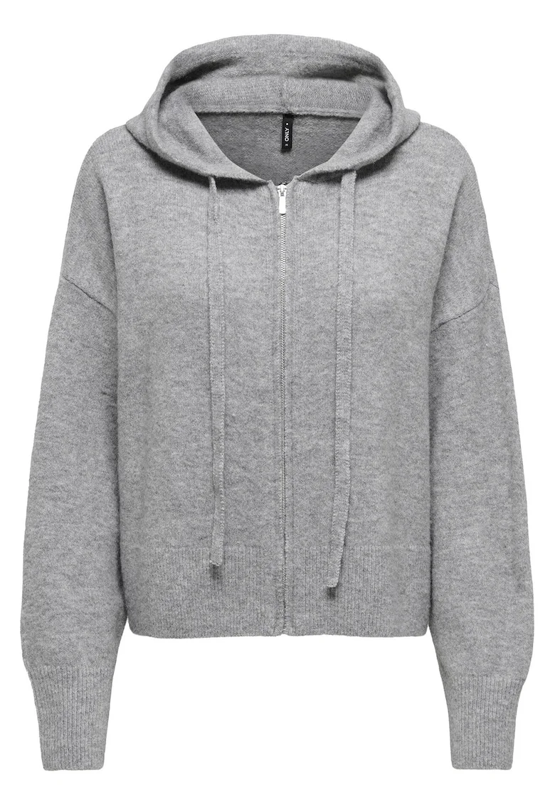 Cardigan dama,  fermoar, gri, poliester reciclat